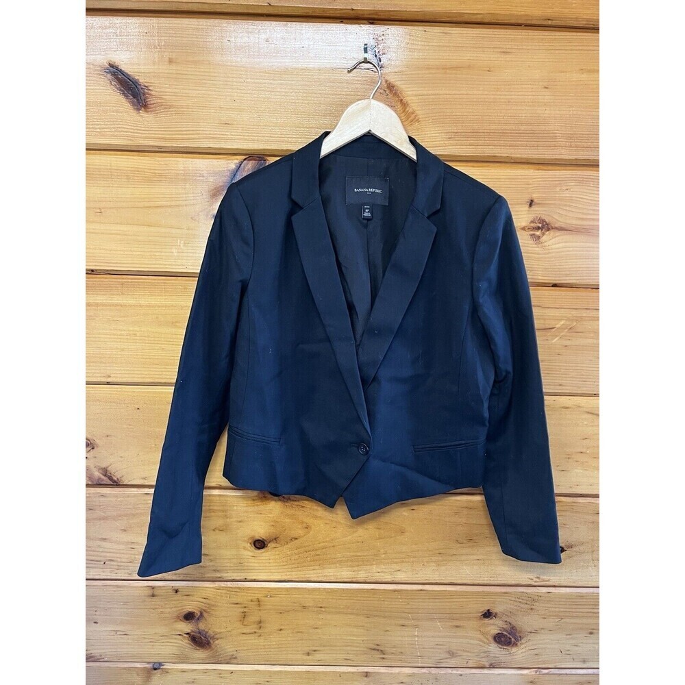 Banana Republic Womens Black Blazer Size 8P One Button Career Short Waist  Large